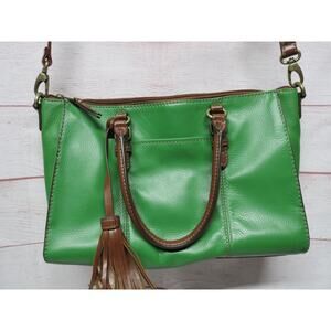 Tignanello Green & Brown Leather Shoulder Bag Purse Zip
